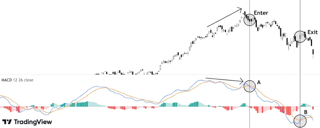 divergence between price and MACD lines